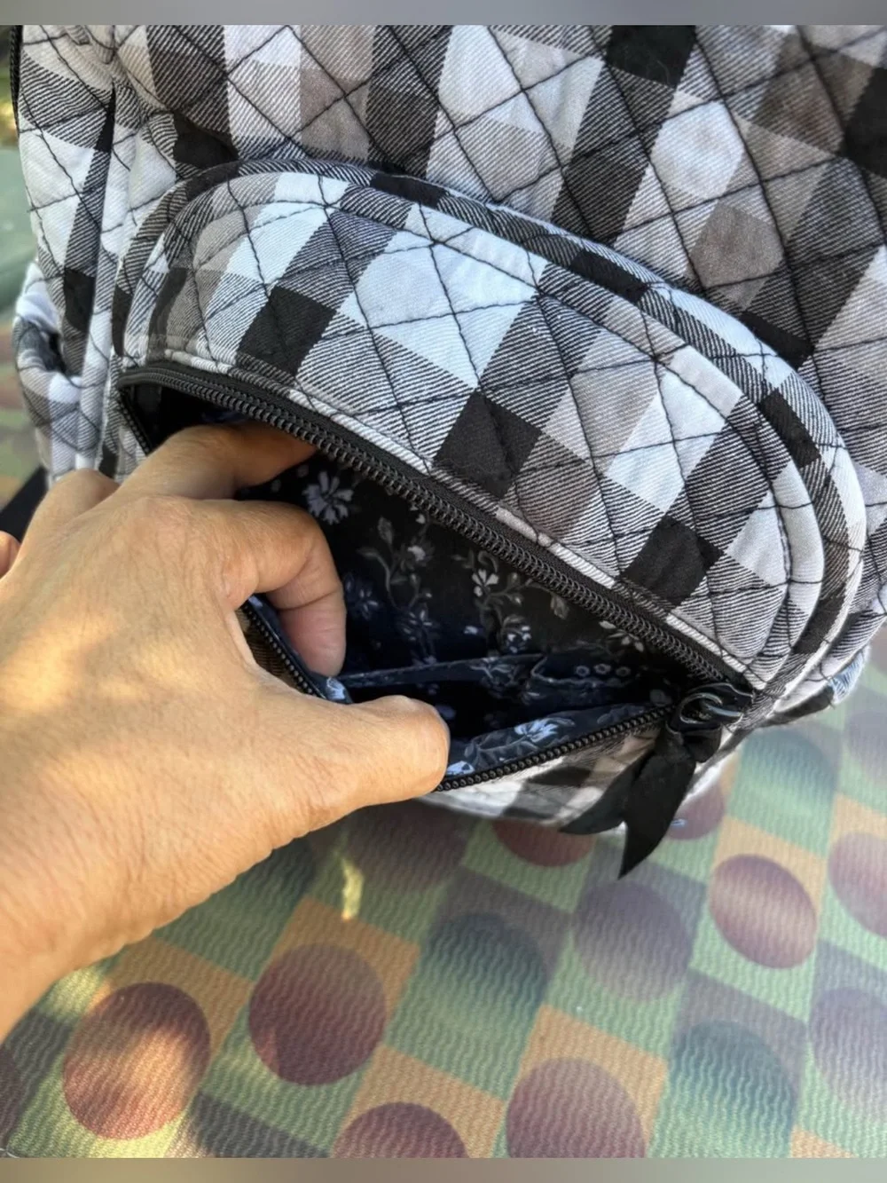 Vera Bradley Black and White Quilted Plaid Mini Backpack